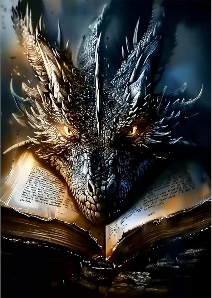 SENQAO Diamond Art Kits for Adults, Dragon Diamond Painting Kits for Beginner Book Round 5D Full Drill Diamond Dots Crafts for Home Wall Decor Gifts 12x16 inch