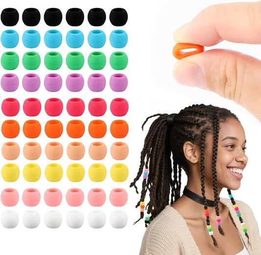 AD Beads 208PCS 6x9mm Soft Pony Silicone Beads for Hairstyle, Multicolor with 80 Elastic Bands, Tool and Storage Box Kit for Braids, Bracelet, Crafts.