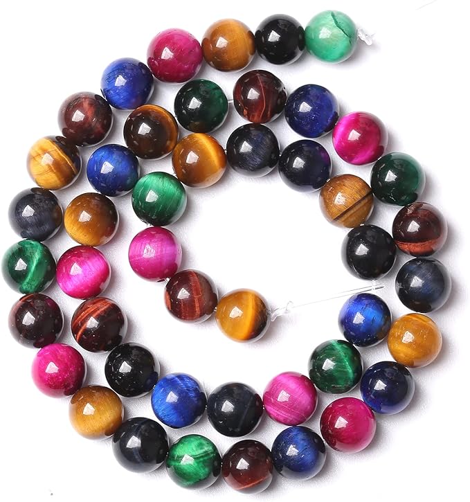 60pcs 6mm AAA Natural Colorful Tiger Eye Stone Beads Gemstone Round Spacer Loose Beads for Jewelry Making DIY Bracelet Necklace