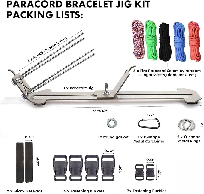 KOKKOYA Paracord Jig Tools Bracelet Making Kit Paracord Jig Weaving Tools Accessories Loom DIY Craft Maker with 5 Cords and 6 Buckles with Marlin Spike Kit (Army Green)