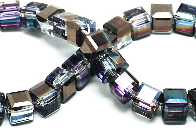8mm Sparkle Cube Crystal Beads for Jewelry Making - Faceted Spacer Beads for Bracelets(94-100pcs, Magenta Black)