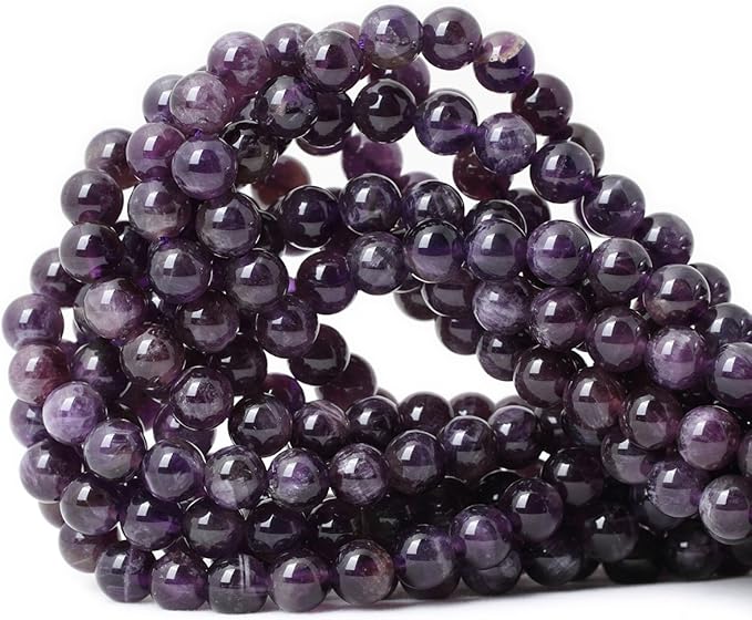 cheavian 45pcs 8mm natural amethyst gemstone round loose beads crystal energy stone healing power for jewelry making 1 strand 15"