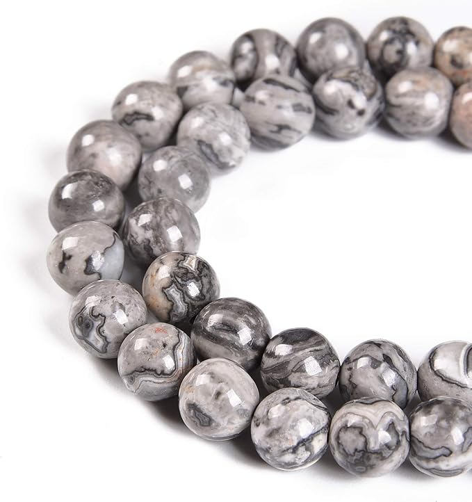 45pcs 8mm Natural Map Jasper Gemstone Round Spacer Loose Stone Beads for Jewelry Making 15.5" 1 Strand (Map Jasper, 8mm 45Beads)
