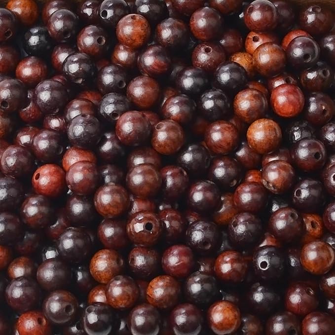 8mm Massive Beads Natural Wooden Round Loose Beads Jewelry Making with Thread 200 PCS(Blood Sandalwood, 8mm)