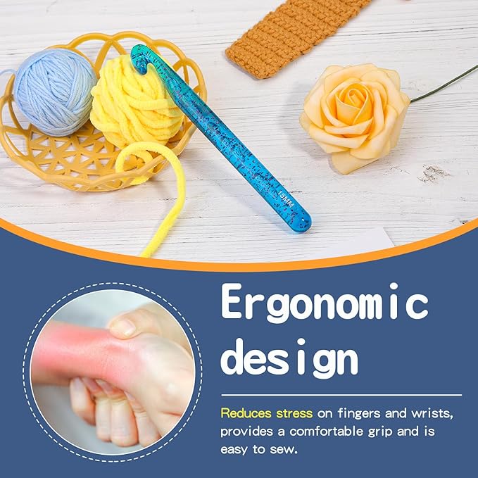 15 mm Large Crochet Hooks, Ergonomic Handle for Arthritic Hands, Professional Huge Crochet Needles, Colorful Transparent Crochet Hook for Beginners and Crocheting Yarn(Blue)