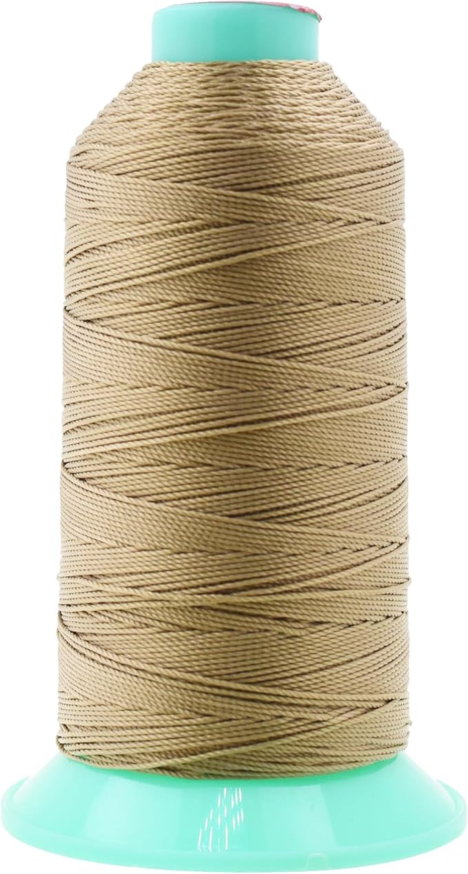 Mandala Crafts Size 346 210D T350 Bonded Nylon Thread - Khaki 415 YDs Tex 350 Heavy Duty Sewing Threads for Leather, Jeans, Weaving, Outdoor Marine Upholstery