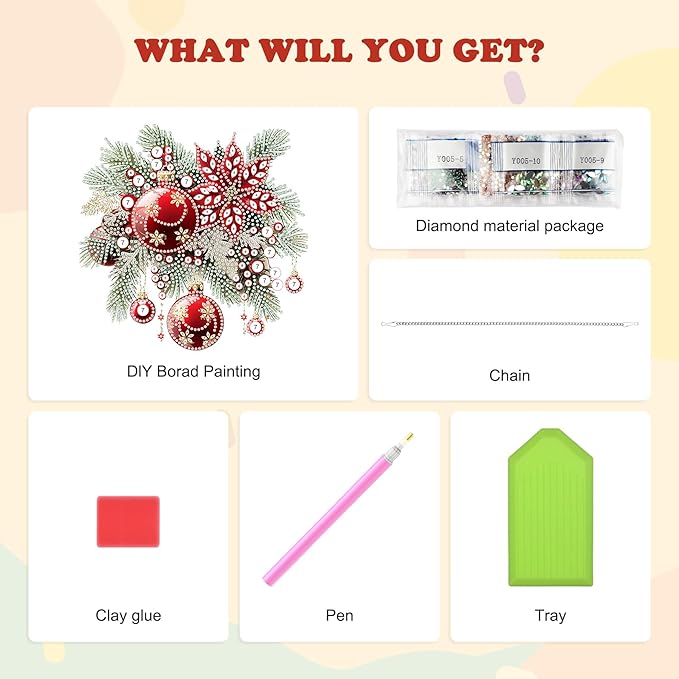 HEIBAGO Christmas Ball Diamond Art Hanging Kits for Adults Kids, 5D Special Shaped Crystal Diamond Painting Kit, DIY Pattern Window Pendant Gem Art Kit for Home Wall Decor 8.3 x 8.3 Inch