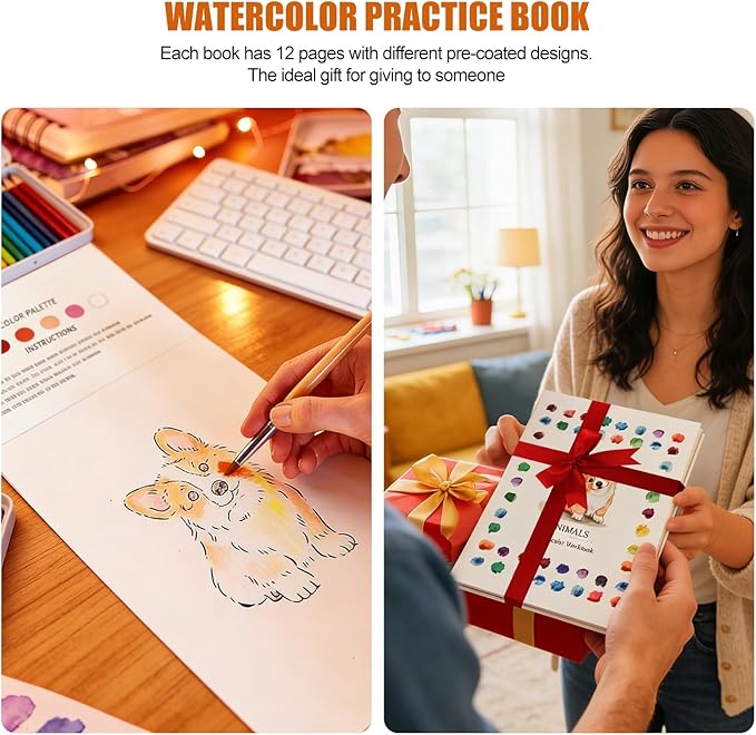 Watercolor Workbook, 100% Cotton Watercolor Paper Pad Set – 4 Pack (52 Sheets), 5.4" x 7.4" Cold Press 140lb / 300gsm Glue Bound Art Paper for Adults, Beginners & Daily Practice
