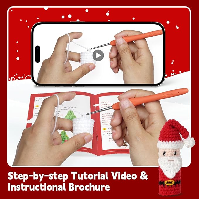Crochet Set - Beginner Friendly Crochet Set with Step by Step Teaching Videos and Crochet Pattern Manuals (Christmas Finger cots)