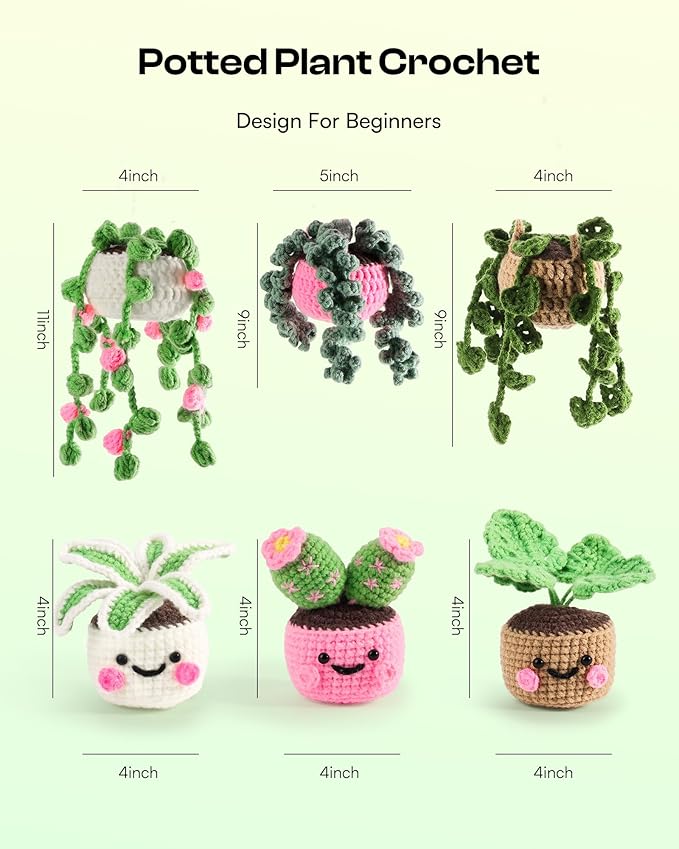 Caydo Crochet Kit for Beginners with Step-by-Step Video Tutorials, Crochet Starter Kits for Adults, Potted Hanging Plants Craft Kit with Yarn Sets for Home/Car Decoration, Gift for All Ages