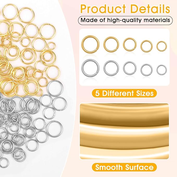 4600pcs silver and gold jump rings with open/close tools for jewelry making and necklace repair (assorted sizes)