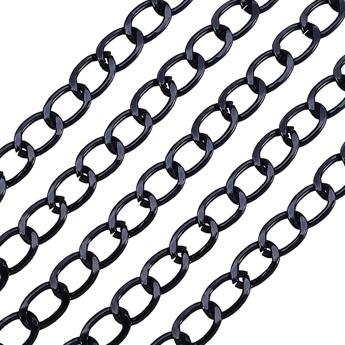 Sparkeads 16.40 Feet(5m) Faceted Curb Chains Black Chains for Jewelry Making,Diamond Cut Cuban Link Chains,Black Link Necklaces for Women,Cable Chain for Bracelet Earring DIY Jewelry Kits,16x11x2.8mm