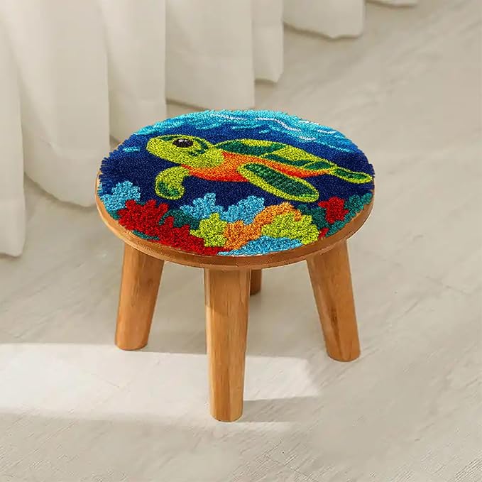 Latch Hook Rug Kit Cute Green Sea Turtle Easy for Beginners Round Shape Carpet Crochet Yarn Craft Mini Rug DIY Hook and Latch Little Tapestry for Home Decor 30x30cm-5