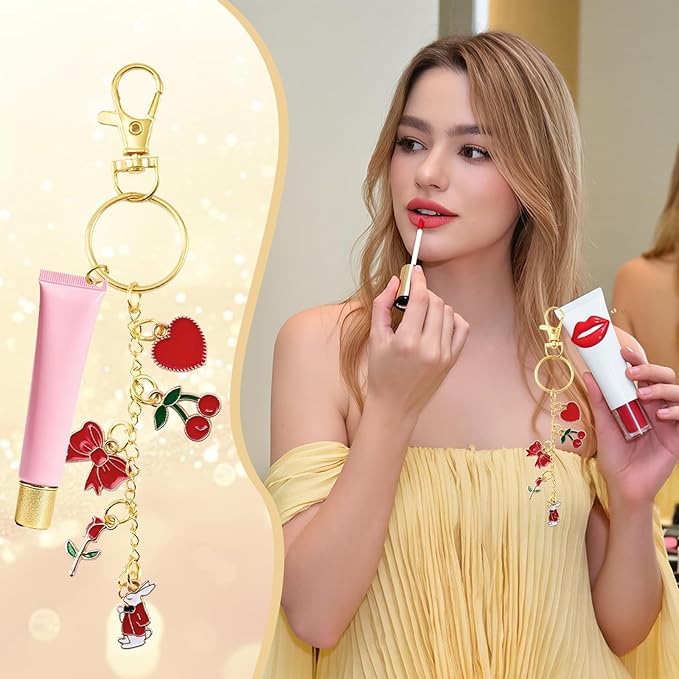 PYURTHITY 254 Pcs Colorful Charms Lip Gloss Keychain Making Kit Include Pink Blue Red Orange Enamel Charms Keychain Clips Extender Chains Jump Ring Plier DIY Jewelry Crafts Gifts for Women Adults