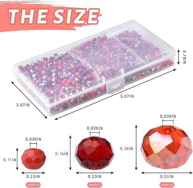 Briolette Faceted Rondelle Crystal Glass Beads for Jewelry Making-Wholesale Mix Lot 4/6/8mm DIY Crafts Spacer Beads with Container Box (Valentine's Day Gift)