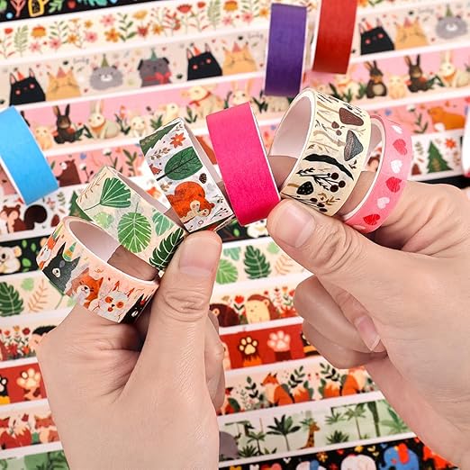 36 Rolls Animal Theme Washi Tape Set, Colorful Cute Adorable Animals Writable Decorative Tapes for Scrapbooking, Junk Journal Supplies, Bullet Journaling, 0.6"x79" per Roll