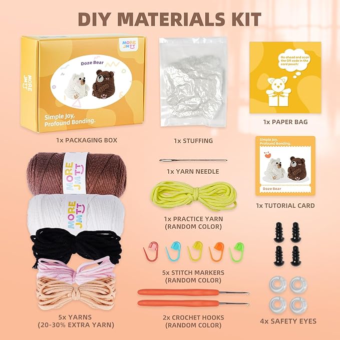 MOREJMTT Crochet Kit for Beginners, Learn to Crochet, Include Easy Knitting Soft Yarn, Step-by-Step Video Tutorial, Hook, Holiday Birthday Gift for Adults (Polar & Brown Bears)