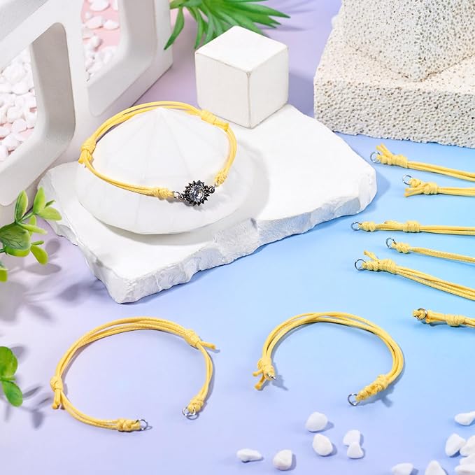 KISSITTY 20pcs Adjustable Bracelet Cords for Connector Charms Waxed Polyester Thread Cord Yellow Color Half Finished Bracelet for Friendship Bracelets Jewelry Making