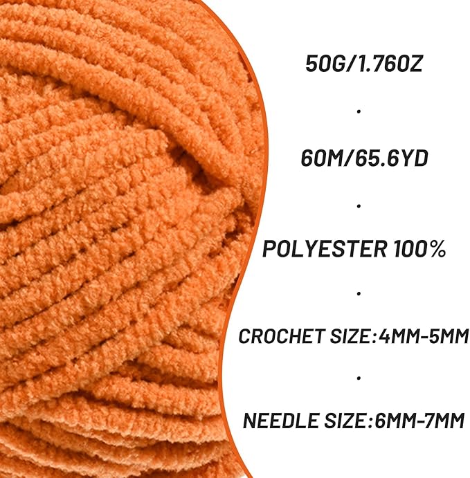 4 Packs Plush Chenille Chunky Crochet Yarn - Baby Yarn for Crocheting Soft - Velvet Yarns Knitting for Blankets Crafts - Fluffy Amigurumi Yarns 200g/262.5yds (4 Orange)