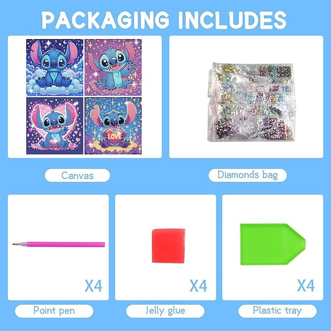 Gearock 4 Pack Diamond Art Painting Kits for Adults, Easy DIY Heart Big Gem Kits for Beginners Cartoon Lovers Halloween Christmas Birthday Gifts