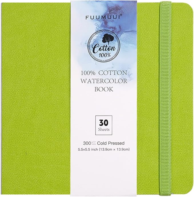 Watercolor Journal, Fuumuui 5.5"x5.5" Watercolor Book with 30 Sheets 140 LB (300 GSM) Cotton Paper for Painting, Drawing, Art Journaling, Sketchbook As Travel Notebook