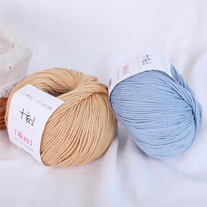 Fine Weight Knitted and Crocheted Cotton Yarn, 100% Long Staple Cotton Yarn, Baby Sports, 2 Packages of 100g/3.52oz (Per Skein 50g/162yards)-Ginger Yellow