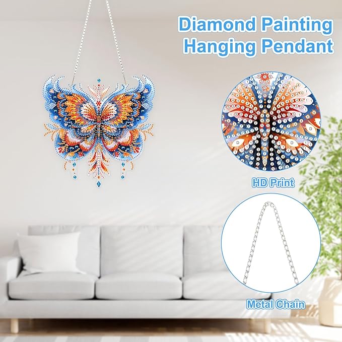 TOSTOG Diamond Art Hanging Kits for Adults, Butterfly Diamond Painting for Adults Window Pendant, Magical Butterfly Special Shape Diamonds Diamond Painting Hanging Pendant Kit for Decor Gift