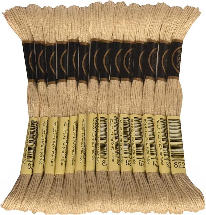 LE PAON Embroidery Floss, 14-Pack Six Strands 100% Long Staple Cotton Embroidery Thread, 8.7-Yard，Color Number：822, Light Beige Grey