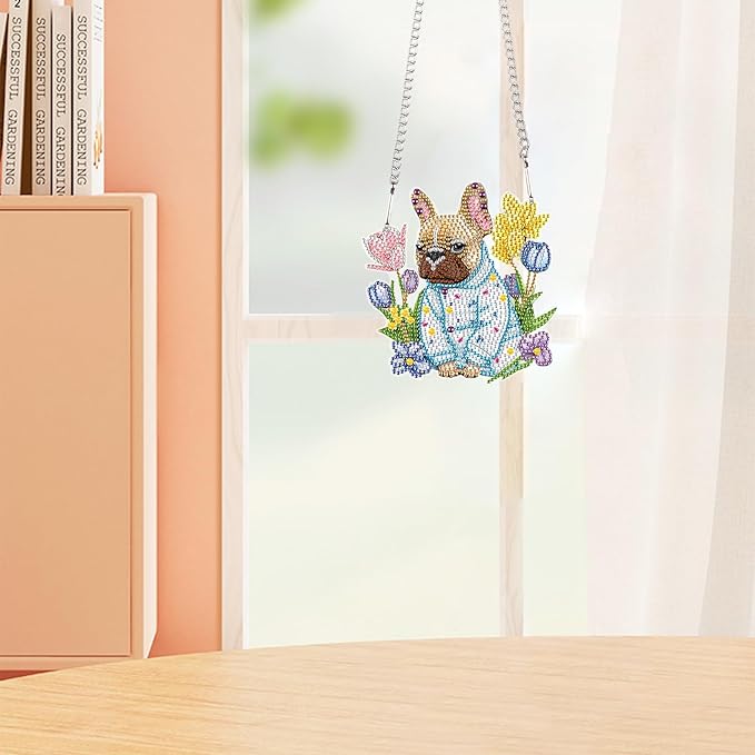 AiYuanzsh Animal Dog Diamond Art Painting Kits Hanging Pendant, Flower Diamond Art Hanging Sign DIY Special Shaped Crystal Ornaments for Home Decor Gift
