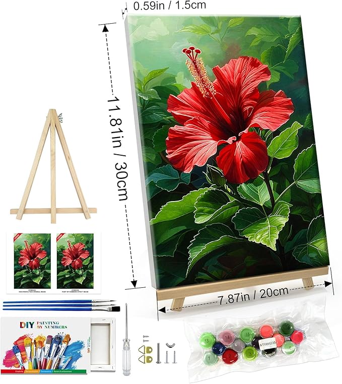 ATDMS Paint by Numbers kit for Adults with Frame Flowers Paint by Numbers with Easel DIY Adult Paint by Number Kits on Canvas Oil Painting Kits for Gift Home Wall Decor 8x12 Inch
