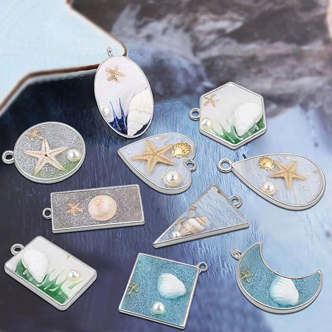 40pcs Open Bezel Pendants for Resin,10 Styles Hollow Frame Pendants Blank Resin Pendants Resin Casting Frame Pendant for Jewelry Making,Resin Casting,Necklace,Pressed Flower,DIY Crafts(White K)
