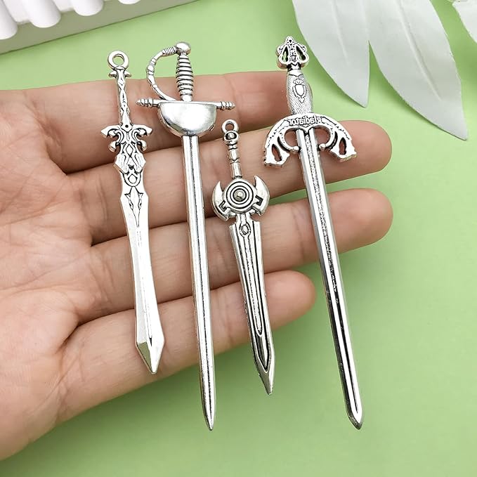 Sailanzi 40pcs antique silver sword bookmark set Pendant Jewelry Making DIY Keychain Earrings Pendant Various Design Charms for Jewelry Making Bracelets Necklace (SN791)