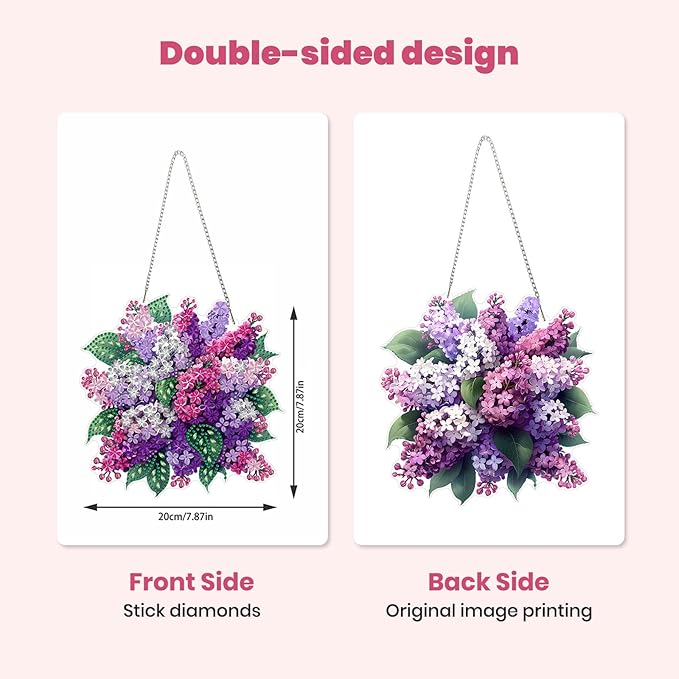 MXJSUA Lilac Flowers Diamond Art Hanging Kits for Adults Beginners, DIY Acrylic Special Shaped Crystal Diamond Gem Drills Pendant Art Painting Ornament for Home Wall Decor Gift 8x8 inch