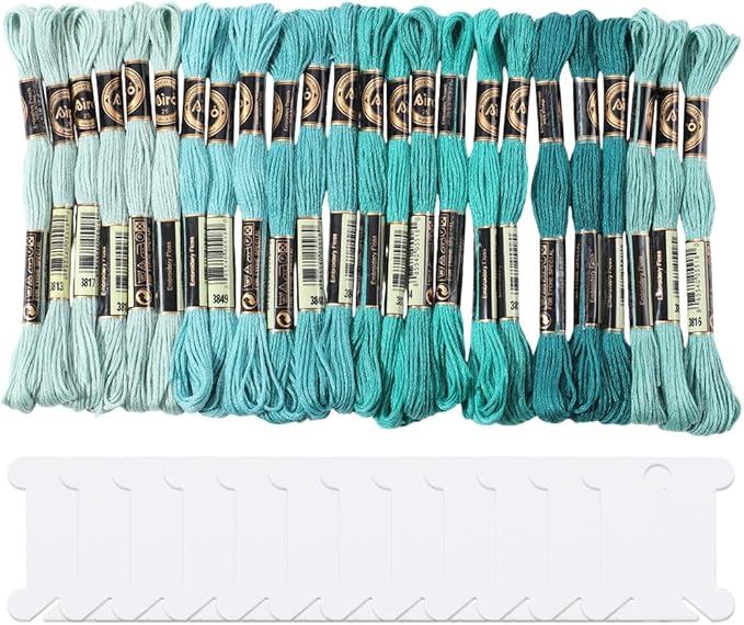 24 Skeins 6 Strands Green Embroidery Floss Threads Variegated Gradient Cross Stitch Thread Friendship Bracelets String Bulk with 12 Floss Bobbins for Hand Sewing Knitting Craft Stitching Diy