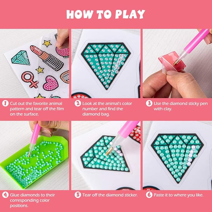 Labeol Diamond Art Kits for Kids Boys and Girls Ages 6-8-10-12 Easy to DIY Creative Diamond Art Sticker Craft by Numbers Kits for Kids and Adult Beginners (Party)