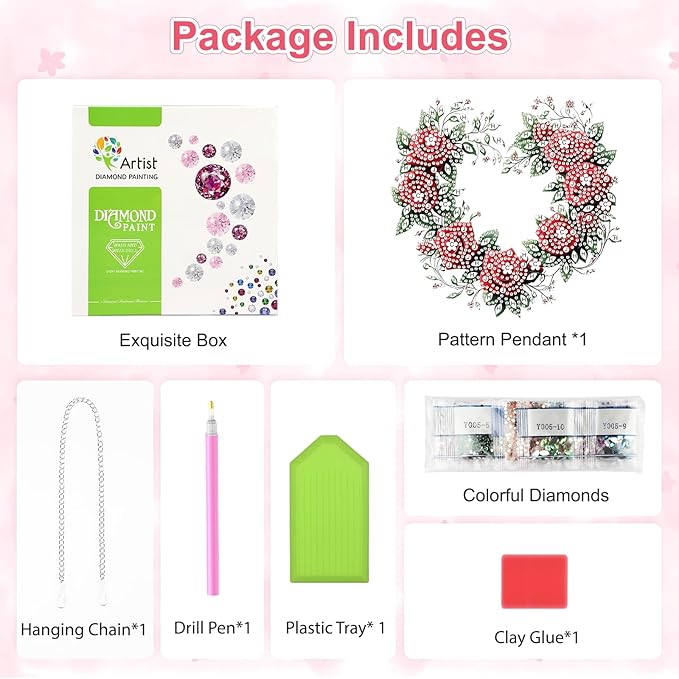 Valentine's Day Diamond Art Hanging Ornaments Kits for Adults, Roses Diamond Painting Pendant Kits, DIY Acrylic 5D Special Shaped Crystal Gem Art Painting Ornament for Home Wall Decor Gift 8x8 Inch