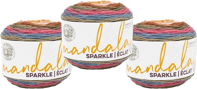 Lion Brand Yarn Mandala Sparkle, Multicolor Yarn for Knitting, Crochet and Crafting, Cetus, 3 Pack