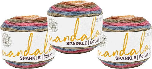 Lion Brand Yarn Mandala Sparkle, Multicolor Yarn for Knitting, Crochet and Crafting, Cetus, 3 Pack