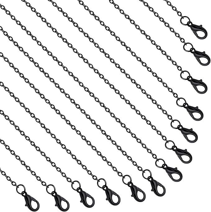 lemonkey 24 pack necklace chains bulk,black plated diy cable link chains for jewelry making 20 inches