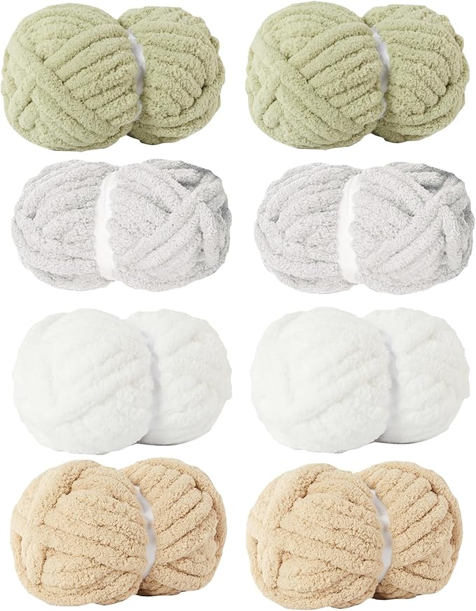 Assorted Chunky Yarn for Hand Knitting,Soft Jumbo Bulky Fluffy Chenille Yarn for Crocheting,Blanket Scarf DIY,8 Pack(28yds, 8 Ounces Each)