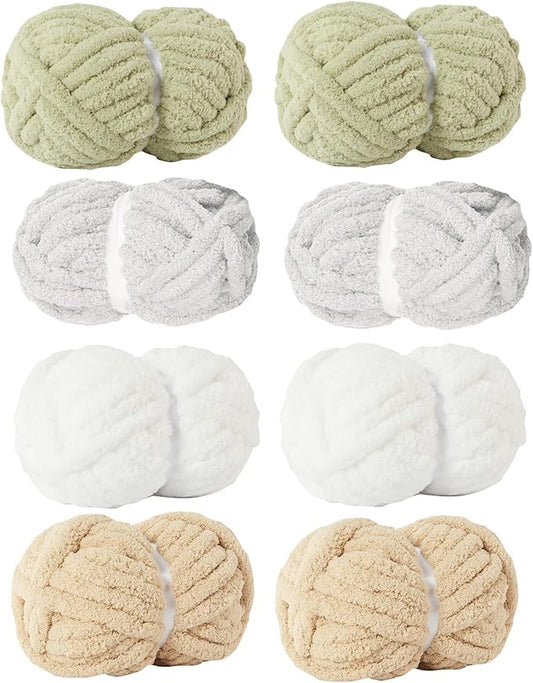 Assorted Chunky Yarn for Hand Knitting,Soft Jumbo Bulky Fluffy Chenille Yarn for Crocheting,Blanket Scarf DIY,8 Pack(28yds, 8 Ounces Each)