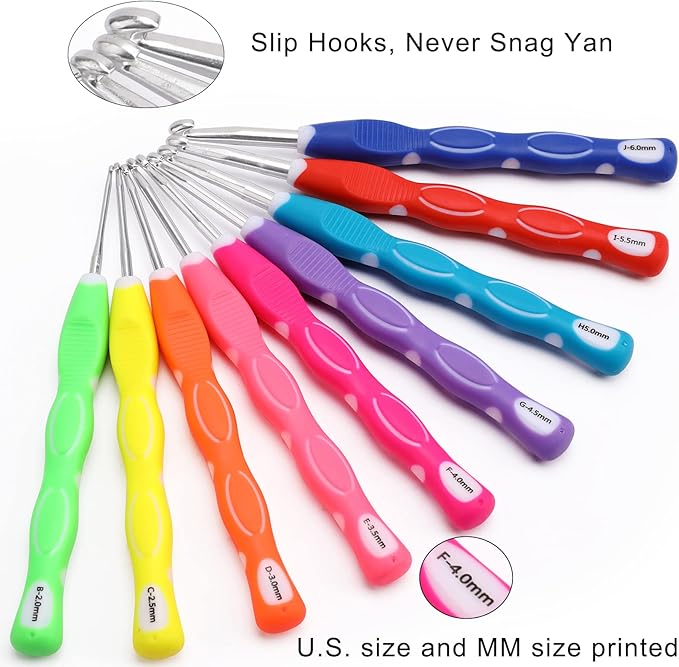 Looen Crochet Hooks Set-Yarn Needles Coloured Aluminum with Storage Case Rubbery Handle Ergonomic Comfort Grip DIY Craft Handmake Kit 64pcs