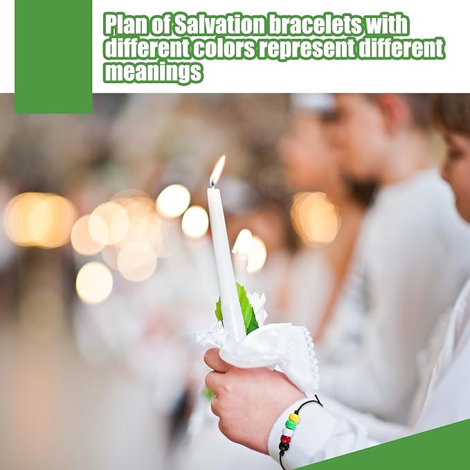 Misdary 300 Pcs Plan of Salvation Wristband Bracelets Gift with Tracts Prayer Christian Pocket Cards DIY White Red Green Yellow Blue Beads Holy Teaching Wristband Kit for Evangelism