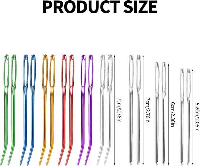 18pcs Large Eye Sewing Needles, Aluminum Big Eye Yarn Needle Kit with Straight & Curved Tip Hand Knitting Supplies Threaders Tools for Quilting Crochet Felting Embroidery Tapestry Projects