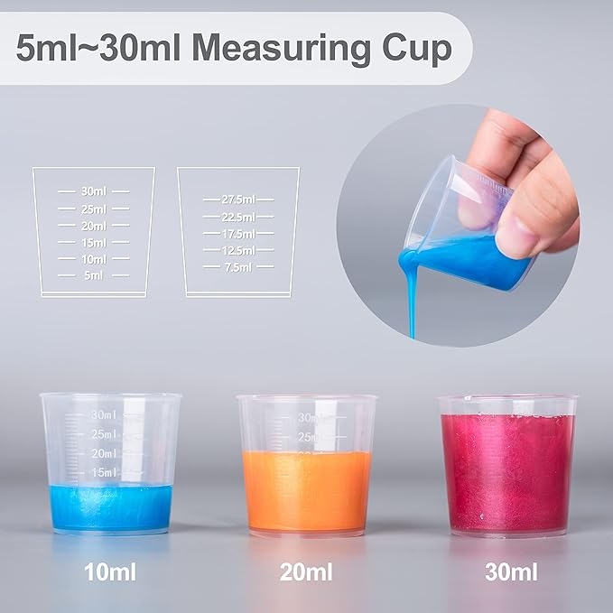 LET'S RESIN Epoxy Mixing Cups Kit,200Pcs, Plastic, 30ml Disposable Measuring Cups,50 Wooden Stirring Sticks for Paint Mixing, Jewelry Making