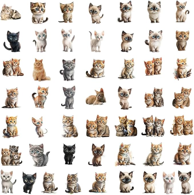 50Pcs Waterproof Vintage Stickers,Scrapbooking Supplies Kit,Aesthetic Decorative Craft Sticker for Planner, Bullet Journaling, Junk Journal, Water Bottles, Laptop, Retro Craft.Kitten