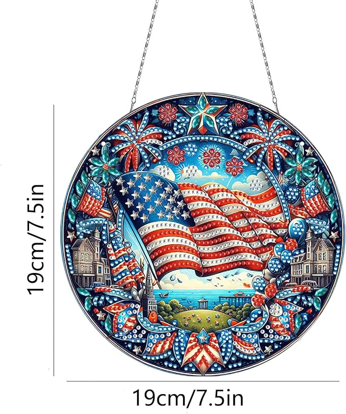 Generic DIY Hanging Diamond Pendant Special Shaped Crystal Diamond Art Painting Ornament Single Sided for Window Home Garden Wall Door Decor-Independence Day02