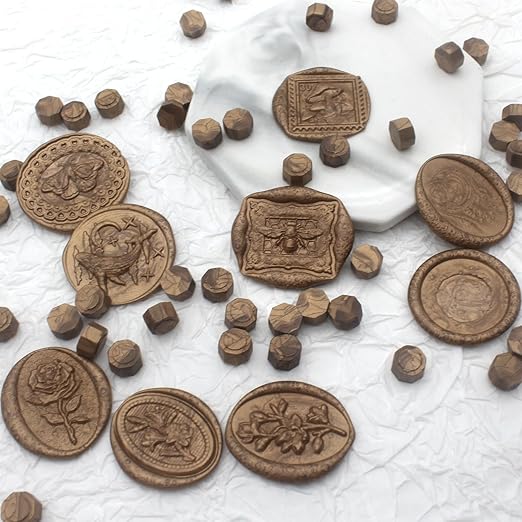 250pcs Wax Seal Beads Bronze, Andotopee Premium Sealing Wax Beads for Stamp Seals, Octagon Metallic Seal Stamp Pellets Refill Pack for Wedding Invitation, Letter Envelope, Scrapbook DIY Craft (Bronze)