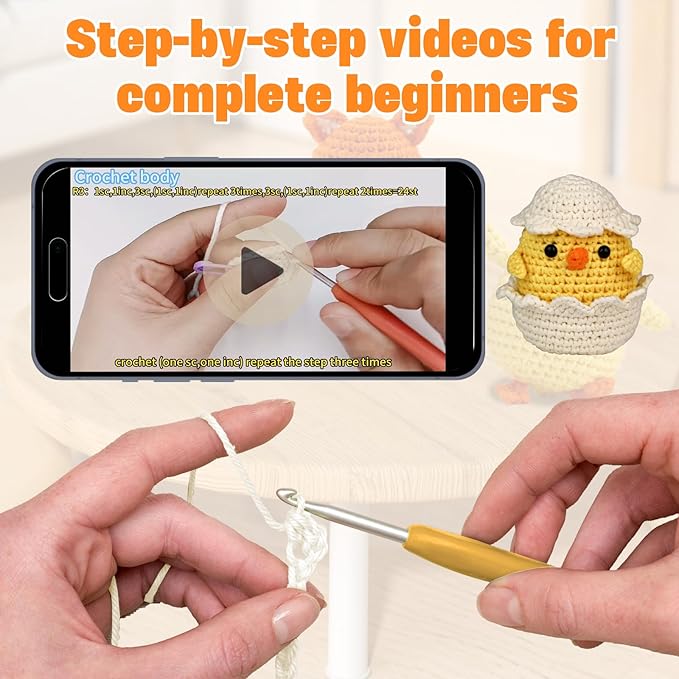 wokdsbl Crochet Kit for Beginners with Upgraded Premium Custom Yarn and Step-by-Step Video Tutorials, Ideal DIY Craft Gift, Crochet Animal Kits for Easter Egg Fillers (Bunny & Chick)