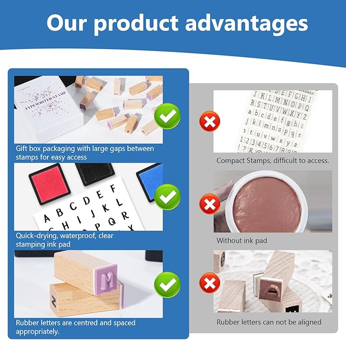 39 PCS Small Letter Stamps and Ink Pad for Crafting, Clay Alphabet Wooden Rubber Stamp Kit, DIY Craft Scrapbook Supplies for Card Making (Small-41PCS)